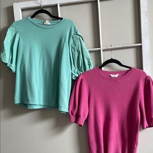a.n.a Mint Green Puff Sleeve Top & Hot Pink Short Sleeve Knit